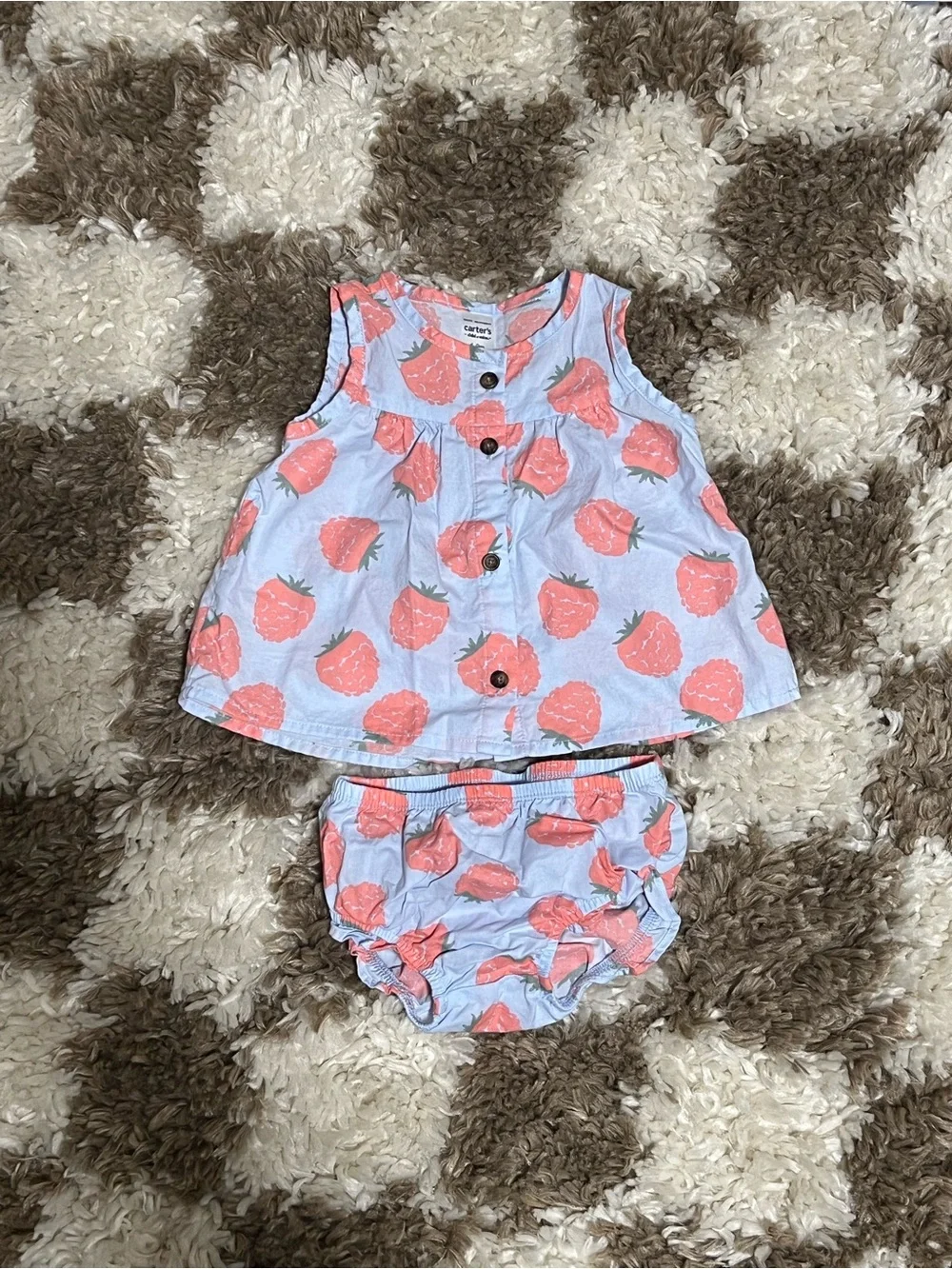 Carter's Pink Strawberry Print Baby Dress & Bloomers 6-9 months